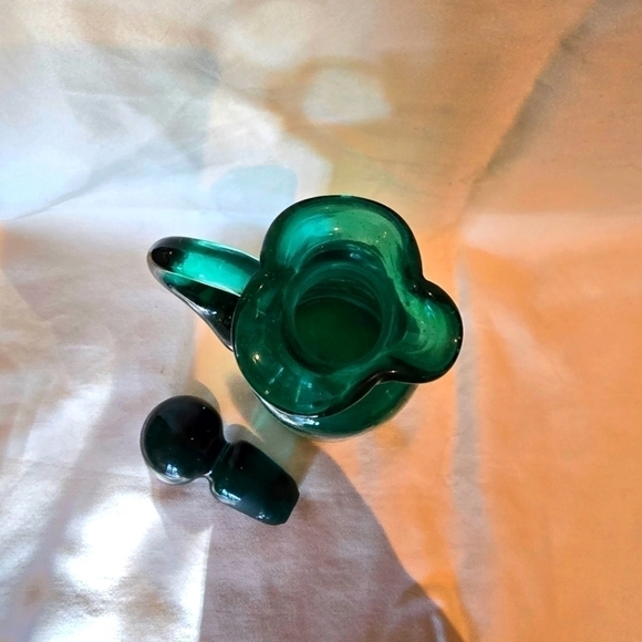 Vintage 1950's Emerald green crackle glass crust with stopper - Picture 4 of 6